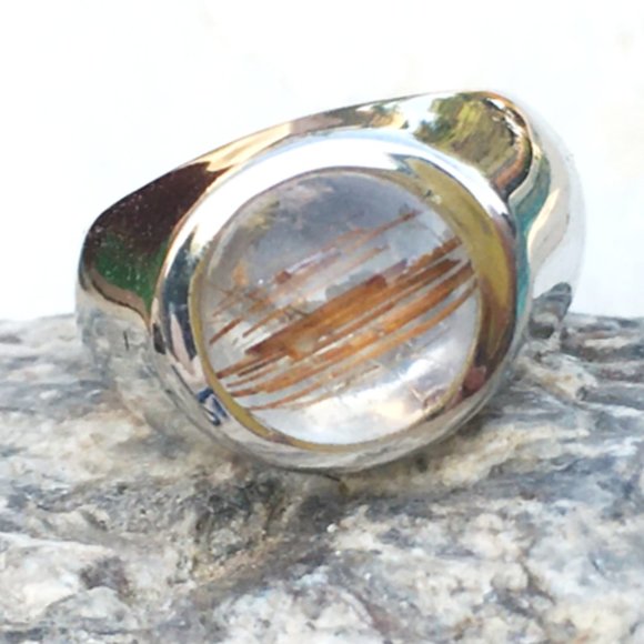 Rutilated Quartz .925 Silver Ring Natural Gemstone Size 5 - Picture 1 of 16